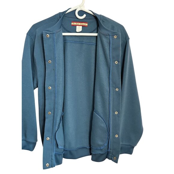 Vintage Tudor Court Womens Size Large Blue Snap Front Cardigan Jacket Fleece - Picture 5 of 6